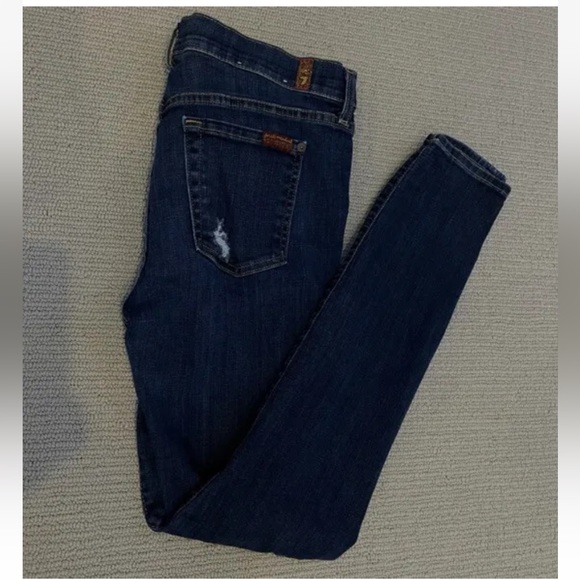 7 for all mankind mid-rise the skinny ripped denim blue jeans - size 29 - Picture 3 of 5